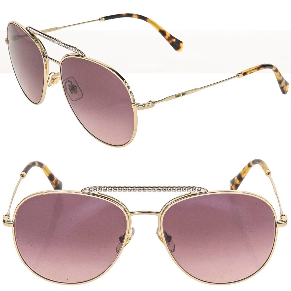 Miu Miu Gold Frame Sunglasses with Pink Lenses